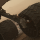 Two treads, or grousers, on Curiosity’s left middle wheel are broken. In this image, a torn grouser can be seen at the top of the wheel. (Image: NASA/JPL-Caltech/MSSS)